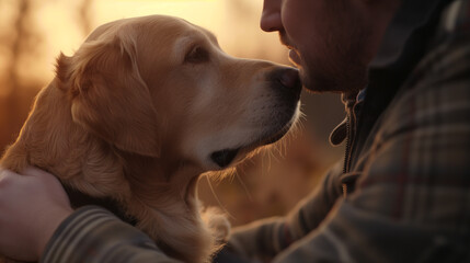 A Closeup shot showcasing the connection between a person and their dog