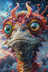 Fototapeta premium A multieyed alien creature gazing out at the stars with a sense of wonder despite its grotesque appearance