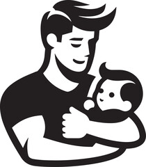 Father holding a baby in his arms. Happy father day Symbol. Vector illustration of daddy and child. Father with his son on white background.