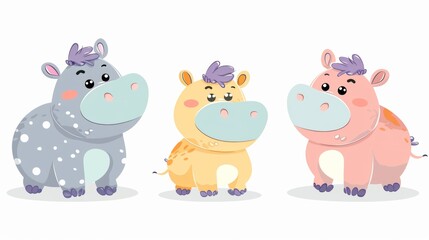 Obraz premium Hippo. Flat vector illustration of cute animal. Baby nursery art.
