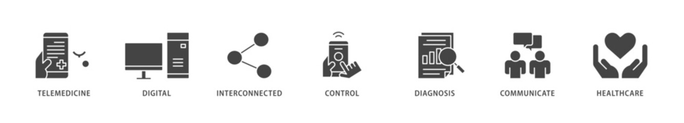Digital health icons set collection illustration of e health, telemedicine, interconnected, smartwatch, diagnosis, email, and medical app icon live stroke and easy to edit 