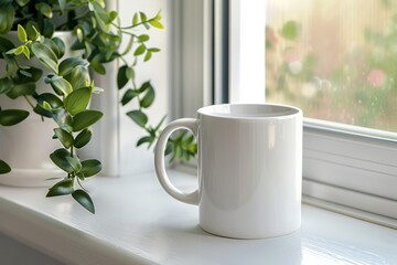 White Blank Mug Mockup in Photographic Scene created with Generative AI