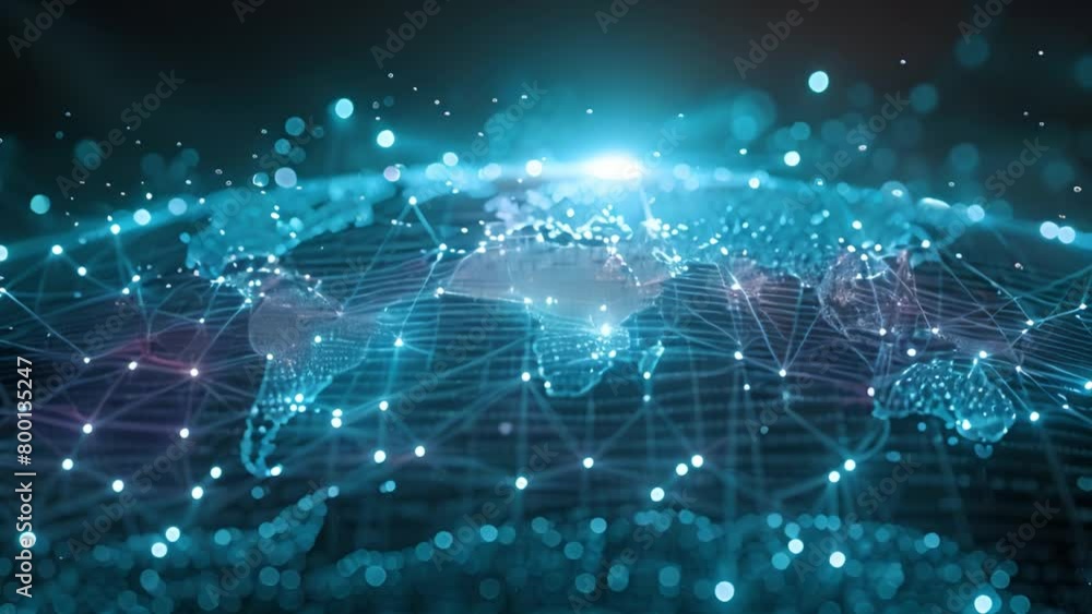 Poster global network connectivity concept with digital nodes and links