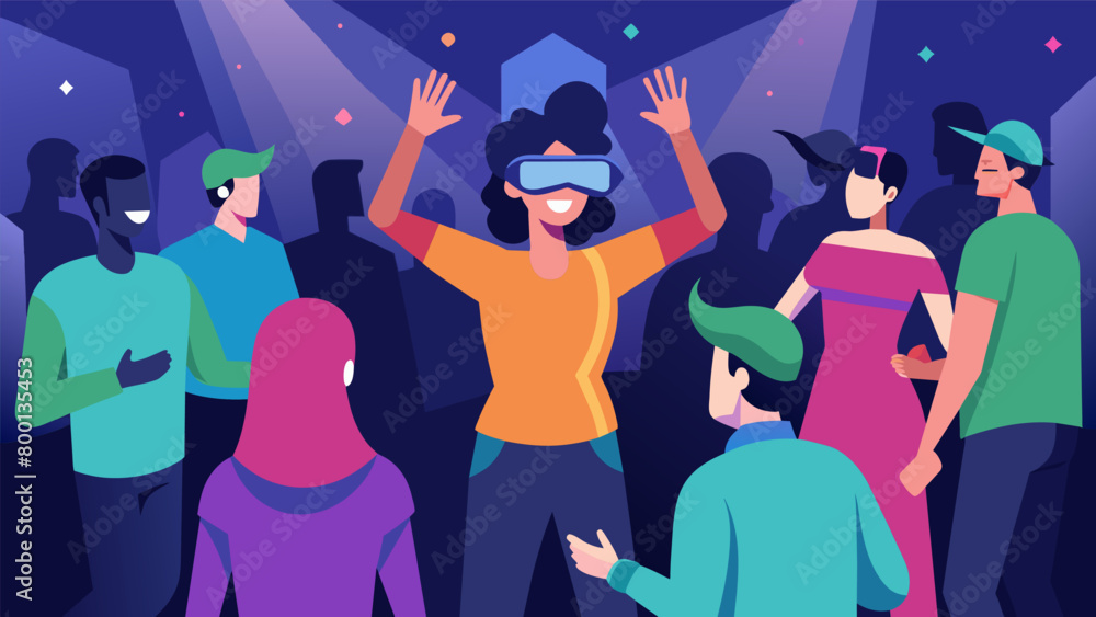 Poster a virtual reality simulation of a crowded party allowing someone with social anxiety to gradually bu