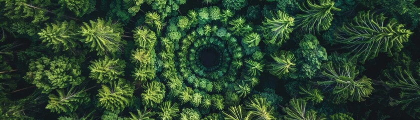 Aerial forest spiral birds eye view