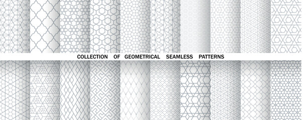 Naklejka premium Geometric set of seamless gray and white patterns. Simple vector graphics