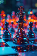 Chess king with AI glowing circuit strategic artificial intelligence concept