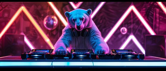 Cool polar bear DJ neon club lights