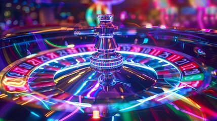 Roulette wheel glowing low angle