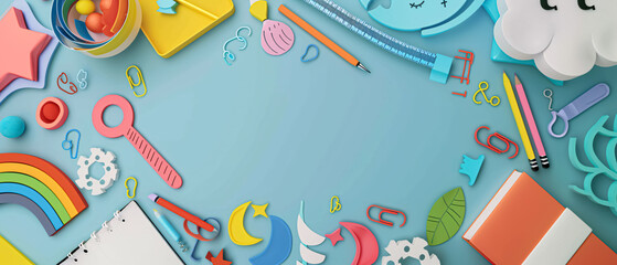Back to school banner with school supplies. Vector paper cut illustration.