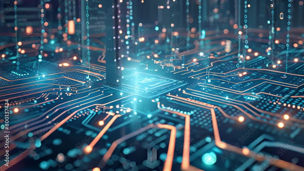 Poster glowing lights on computer circuit board