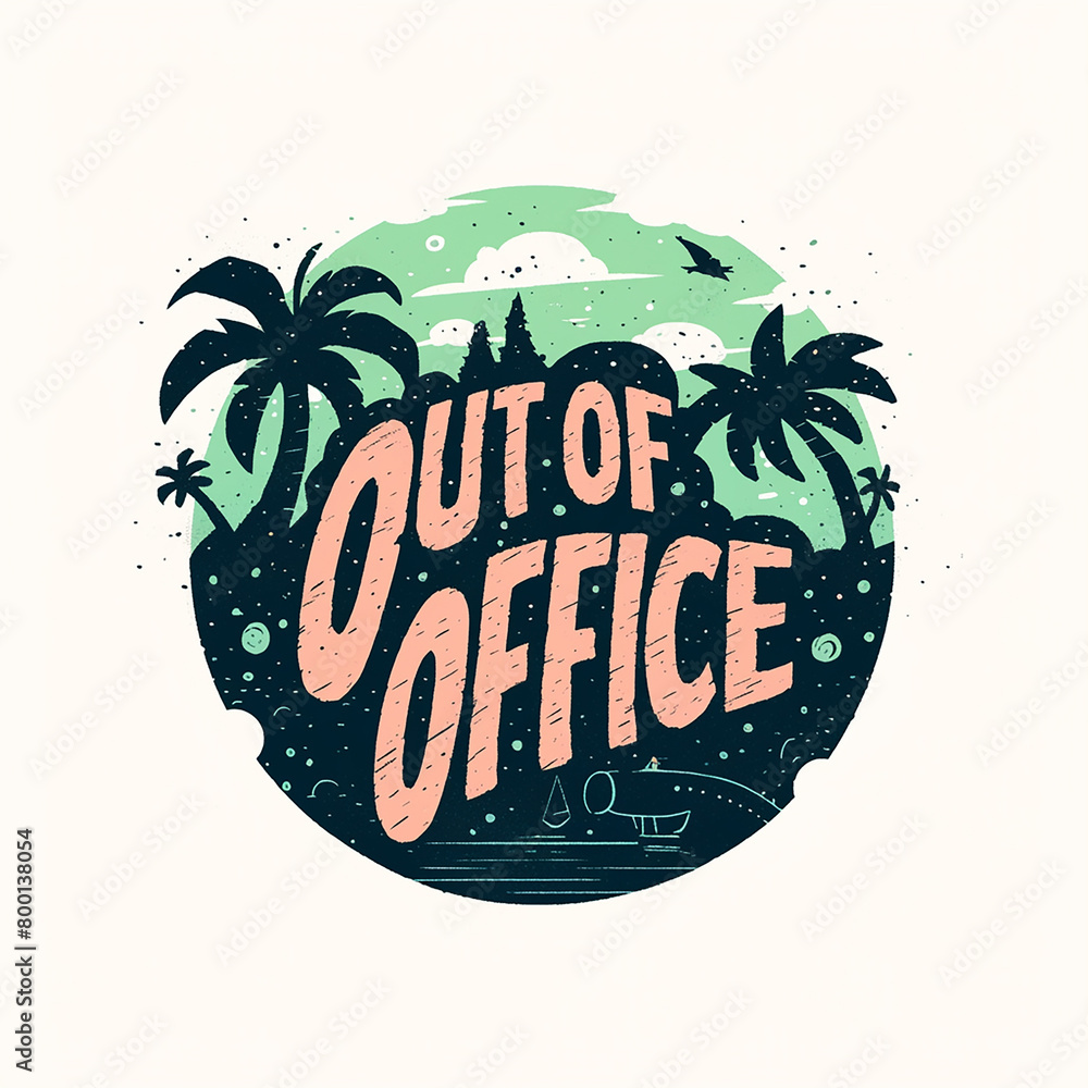 Poster a colorful logo with palm trees and a bird. the text reads 