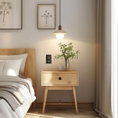 interior bedroom side table with a power socket closer view shot Emty table mockup " ai generated "