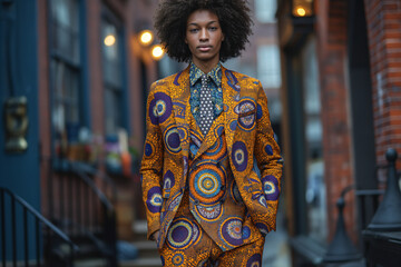 Trendy Tailoring: A fashion-forward professional makes a statement in a boldly patterned suit, showcasing their daring sense of style and creative flair. Paired with sleek accessor