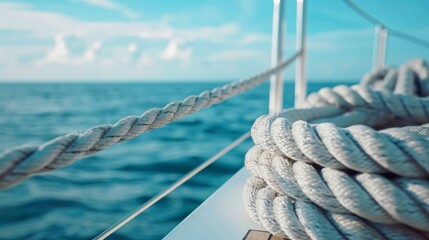 White rop on luxury yacht in sea water.