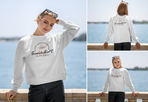 3 Mockups of Women's Sweatshirt on the Walk