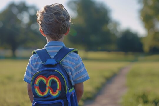 Child with autism symbol backpack for world autism awareness day and rights movement support