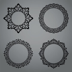 Set of decorative frames Elegant vector element for design in Eastern style, place for text. Floral black and gray borders. Lace illustration for invitations and greeting cards