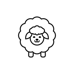 Fluffy sheep icon. Line and outline style. Vector drawing on a white background.