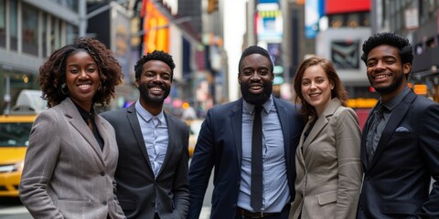 smiling businesspeople in New York City