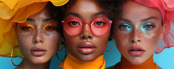 Diverse female models in stylish makeup