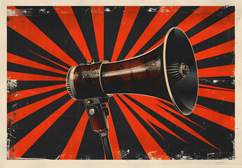 Megaphone or loudspeaker on vintage background