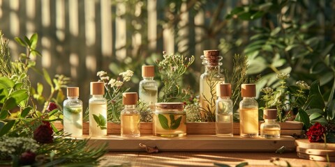 Elegant skincare products with natural plant decor