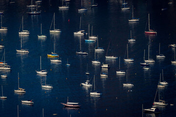 Rio de Janeiro, RJ, Brazil, 04/28/2024 - Sailboats on the Botafogo Cove, near Sugar Loaf mountain,...