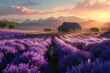 Twilight Glow Over Lavender Farm
