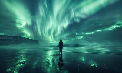 Fototapeta premium Surfer and the northern light