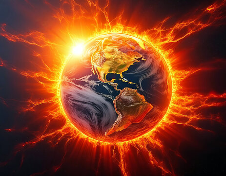 The Earth is being scorched by the sun. Global warming, Climate change. l
