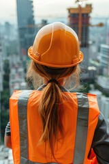 woman builder on the background of construction. selective focus