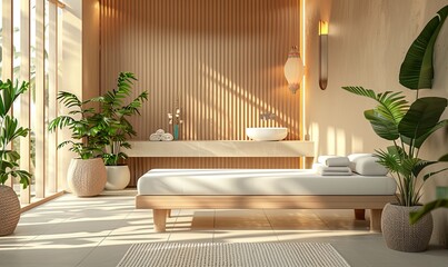 Beautiful spa composition on massage table in wellness center : Generative AI