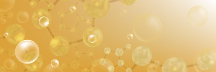 Hyaluronic acid and Niacinamide hair and skin solutions ad, gold collagen serum drop with cosmetic advertising background ready to use, illustration vector.