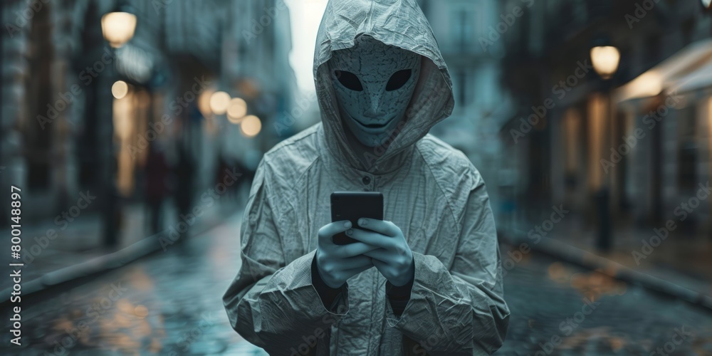 Poster faceless person using smartphone to check message
