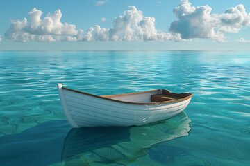Naklejka premium Single boat at the ocean, 3d illustration