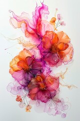 Pink and magenta alcohol ink painting, flower explosion, ai generated