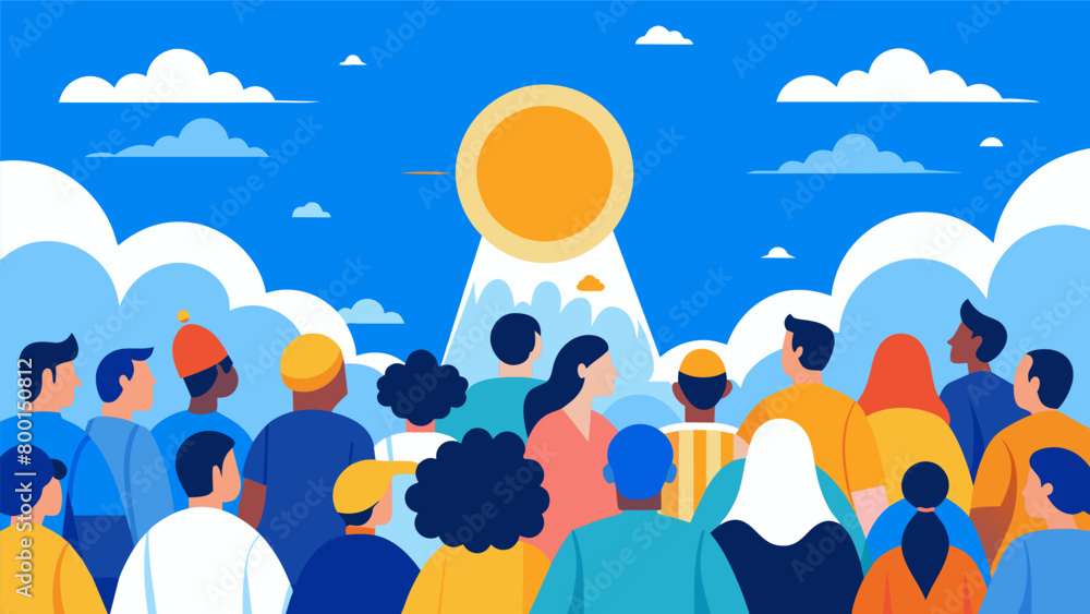 Poster the warm sun and blue skies serve as the backdrop for the gathering creating a sense of unity and to