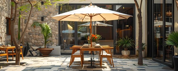 stylish sun umbrella and dining table