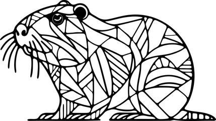 Animal mandala castor ou ragondin dessin animé style cartoon pour page ou livre de coloriage pour enfant. Isolé du fond, dessin au trait noir totalement transparent et prêt a colorier et ajuster