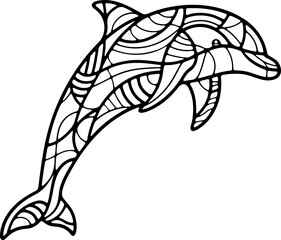 Animal mandala dauphin dessin animé style cartoon pour page ou livre de coloriage pour enfant. Isolé du fond, dessin au trait noir totalement transparent et prêt a colorier et ajuster