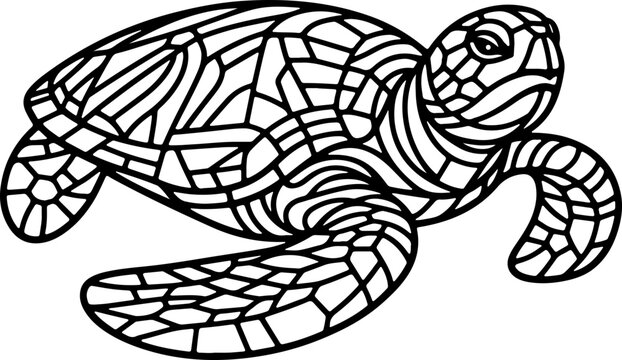 Animal mandala tortue de mer dessin anim&eacute; style cartoon pour page ou livre de coloriage pour enfant. Isol&eacute; du fond, dessin au trait noir totalement transparent et pr&ecirc;t a colorier et ajuster
