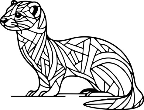 Animal fouine ou furet mandala dessin anim&eacute; style cartoon pour page ou livre de coloriage pour enfant. Isol&eacute; du fond, dessin au trait noir totalement transparent et pr&ecirc;t a colorier et ajuster