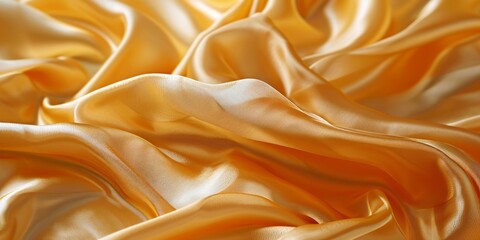 Gold Silk Fabric Background with Ripples and Folds. Elegant, Smooth Wedding Wallpaper.