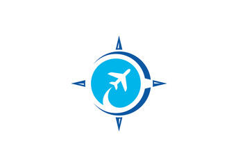 simple travel logo. airplane with compass icon vector design © nubikor