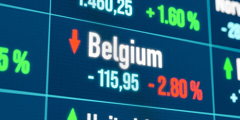 Belgium falling stock market. Recession, negative trend, bear market, stock market crash, financial markets, loss.