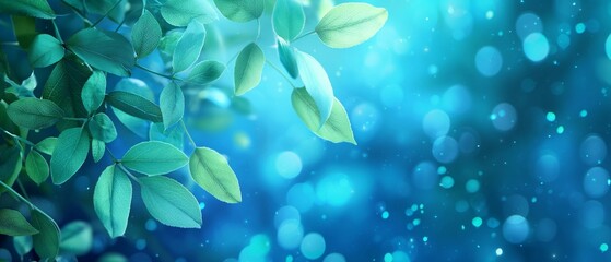 Leaves eco blue green watercolor gradient background landscape illustration