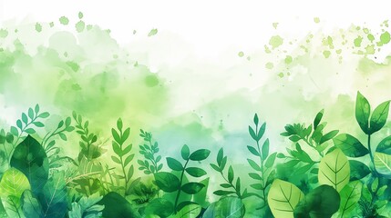Leaves green eco watercolor background landscape illustration