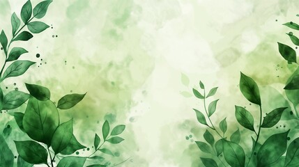 Leaves green eco watercolor background landscape illustration