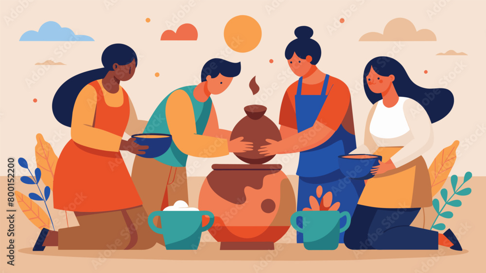 Poster with each piece of pottery created the class is reminded of the importance of unity and coming toget